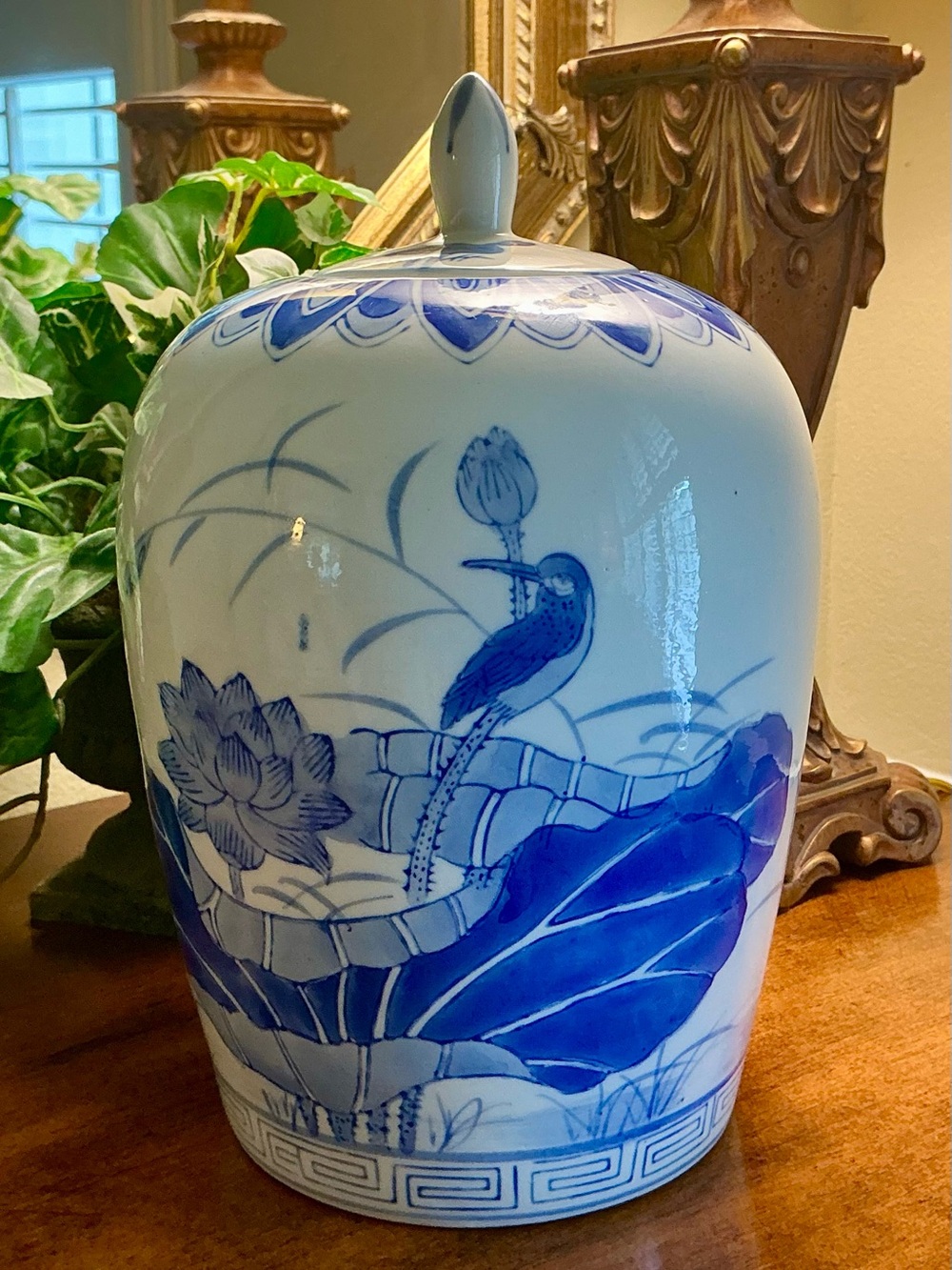 Vintage Chinese Blue and White Chinoiserie Ginger Jar with Lid